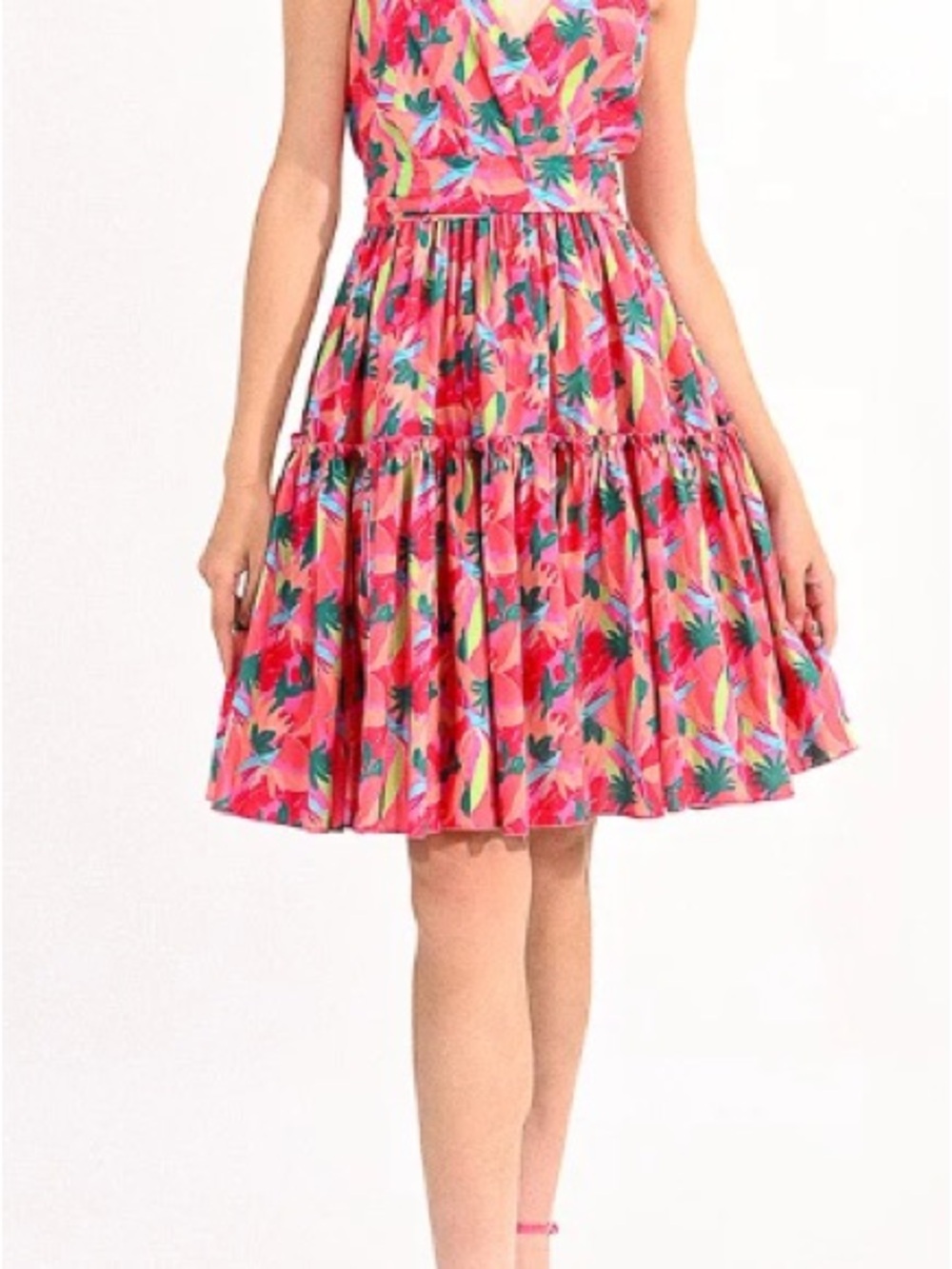 Women's Pink Tropical Tiered Sundress